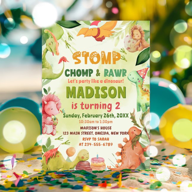 Stomp Chomp And Roar Greenery Dinosaur Birthday Invitation (Creator Uploaded)