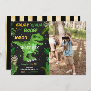 STOMP CHOMP And ROAR! Its Dinosaur Birthday Photo Invitation