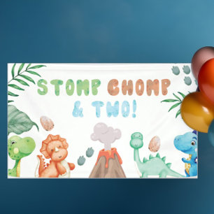 Stomp, Chomp, and Two Watercolor Dinosaur Birthday Banner