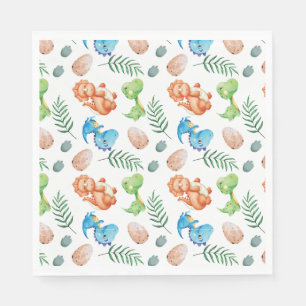 Stomp, Chomp, and Two Watercolor Dinosaur Birthday Napkin