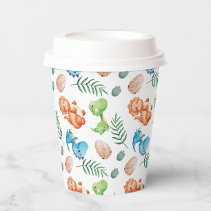 Stomp, Chomp, and Two Watercolor Dinosaur Birthday Paper Cups
