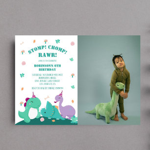 Stomp Chomp Rawr Cute Dinosaur Birthday Photo Invitation