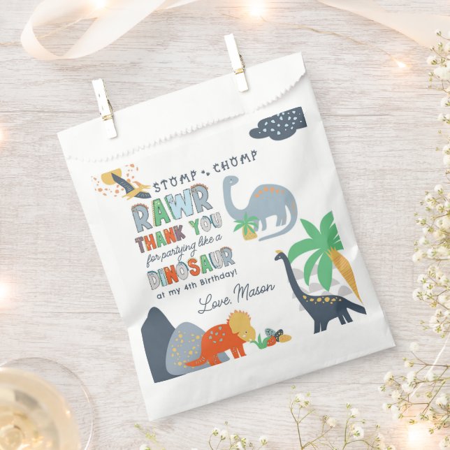 Stomp Chomp Rawr Dinosaur Birthday Thank You  Favour Bag (Clipped)