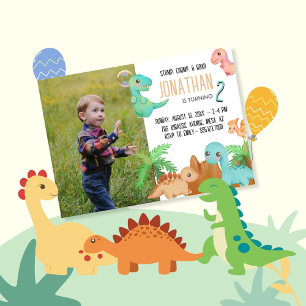 Stomp Chomp Roar Cute Dinosaur Birthday Invitation
