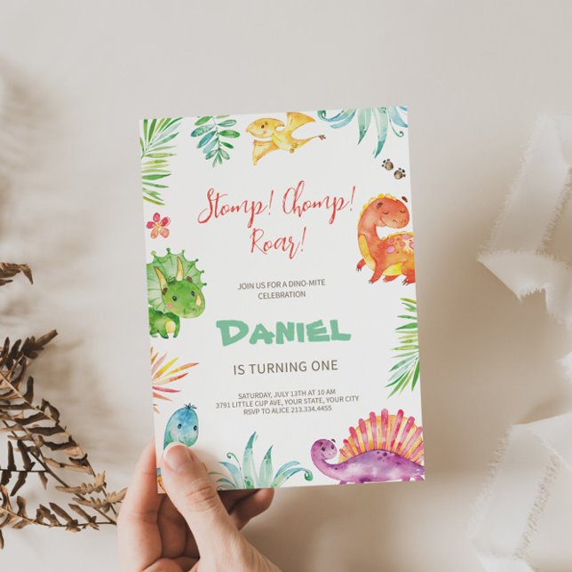 'Stomp Chomp Roar' Dino Themed Birthday Invitation (Creator Uploaded)