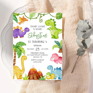 Stomp Chomp Roar Dinosaur Birthday Invitation