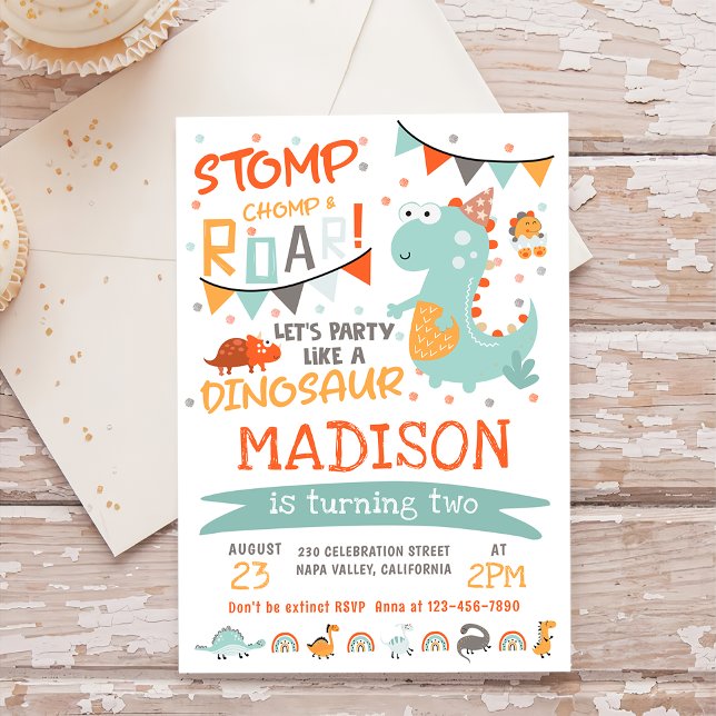 Stomp, Chomp & Roar Dinosaur  Birthday Party Invitation (Creator Uploaded)