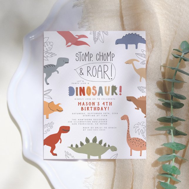 Stomp, Chomp & Roar! Dinosaur Boy Birthday Party Postcard (Creator Uploaded)