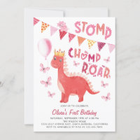 Stomp Chomp Roar Dinosaur Girl 1st Birthday Party