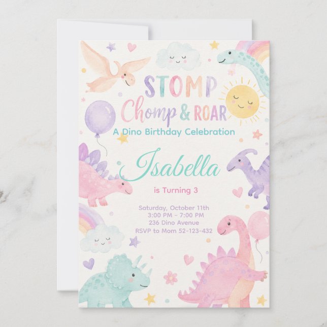 Stomp Chomp & Roar Dinosaur Invitation Editable (Front)