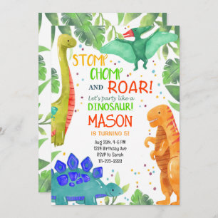Stomp Chomp Roar Dinosaurs Birthday Invitation