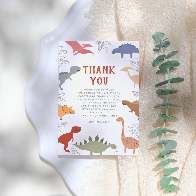 Stomp, Chomp, Roar! Dinosaurs Photo Birthday Party Thank You Card (Creator Uploaded)