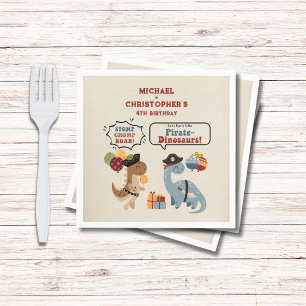 Stomp Chomp Roar Pirate Dinosaur Twin Boy Birthday Napkin
