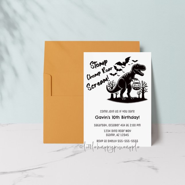 Stomp Chomp Roar Scream Dino Halloween Birthday Invitation (Creator Uploaded)
