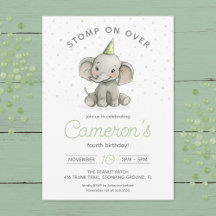 Stomp on Over, Cute Elephant kids birthday 
