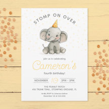 Stomp on Over, Cute Elephant kids birthday 