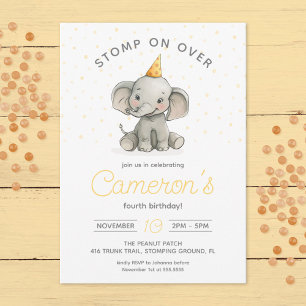 Stomp on Over, Cute Elephant kids birthday  Invitation