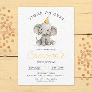 Stomp on Over, Cute Elephant kids birthday  Invitation