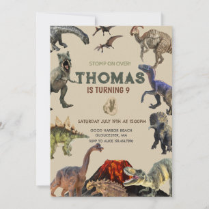 Stomp on Over Dino Birthday Invitation