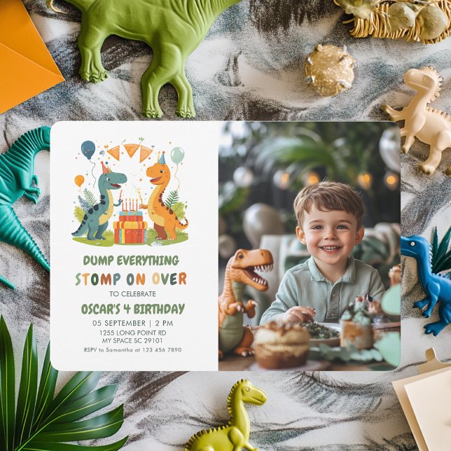 "Stomp On Over Dinosaur Birthday Photo  Invitation (Creator Uploaded)