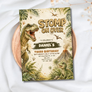 Stomp On Over Dinosaur T Rex Jungle Birthday Party Invitation