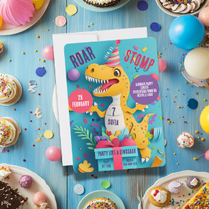 Stomp Roar Dinosaur Girl Birthday Party Invitation