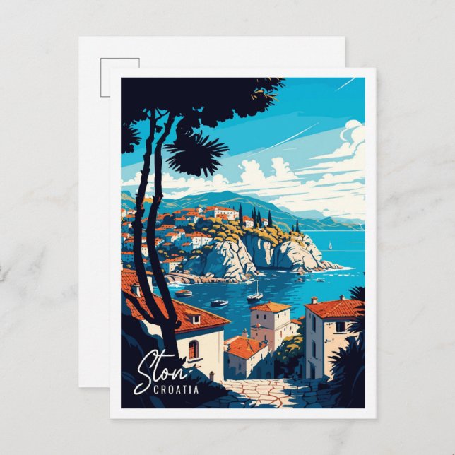 Ston Croatia Art vintage travel illustration Postcard (Front/Back)