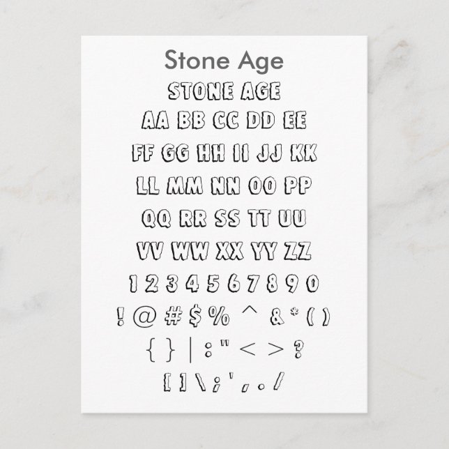 Stone Age - Zazzle Font Sample Sheet Postcard (Front)