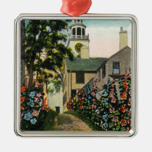 Stone Alley View of South Tower and Town Clock Metal Ornament