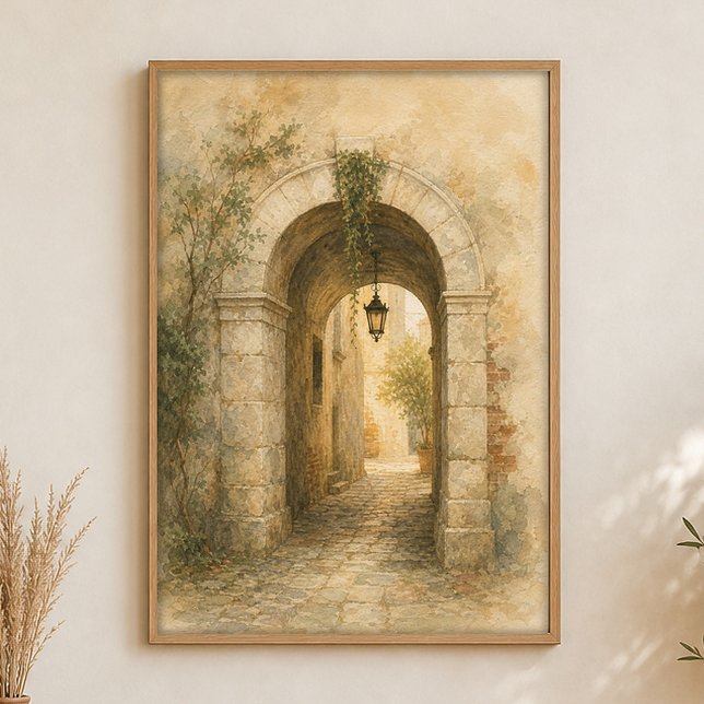 Stone Archway Passage Watercolour Poster (Shown framed for scale. Poster ships unframed; frames are an optional add-on.)