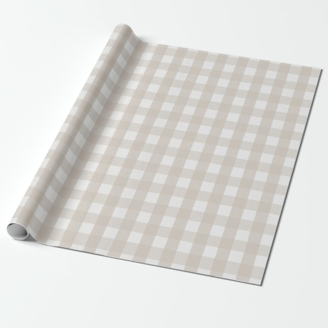 Stone Beige Buffalo Check Christmas Wrapping Paper (Unrolled)