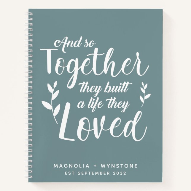 Stone Blue Romantic Quote Couple's Notebook (Front)