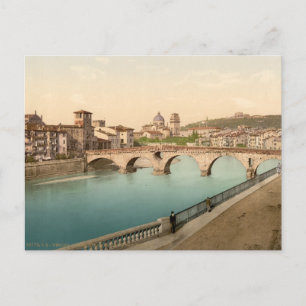 Stone Bridge and San Giorgio, Verona, Italy Postcard