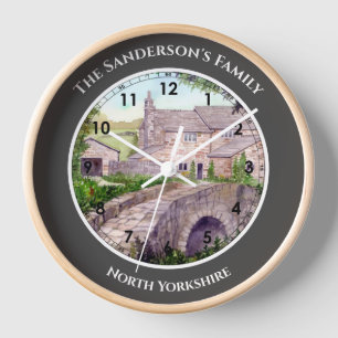 Stone Bridge England Watercolor Painting Clock