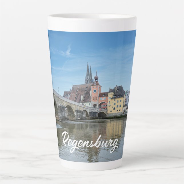 Stone Bridge in Regensburg, Germany Latte Mug (Front)