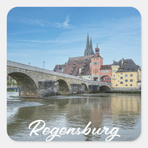 Stone Bridge in Regensburg, Germany Square Sticker