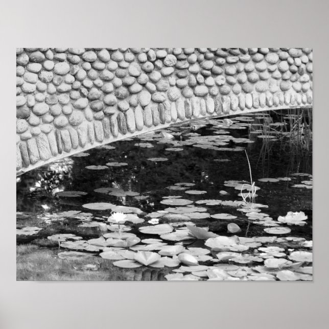 Stone Bridge Lily Pond Black White Print (Front)