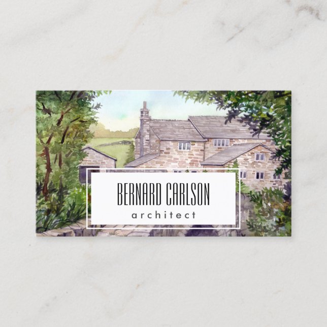 Stone Bridge Watercolor Painting Architecture Business Card (Front)
