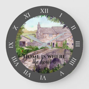 Stone Bridge Watercolor Painting Large Clock