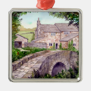 Stone Bridge Watercolor Painting Metal Ornament