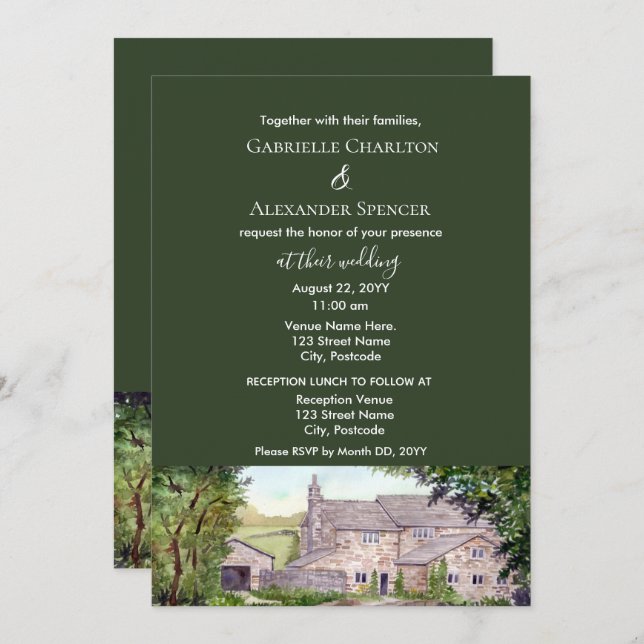 Stone Bridge Watercolor Wedding Invitation (Front/Back)