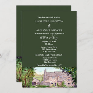 Stone Bridge Watercolor Wedding Invitation
