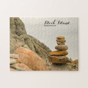 Stone Cairs, Mohegan Bluffs, Block Island RI Jigsaw Puzzle