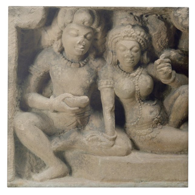 Stone carving of lovers enjoying a dance performan ceramic tile (Front)