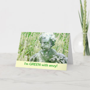 STONE CHERUB WITH MOSS/GREEN WITH ENVY/CONGRATULAT CARD