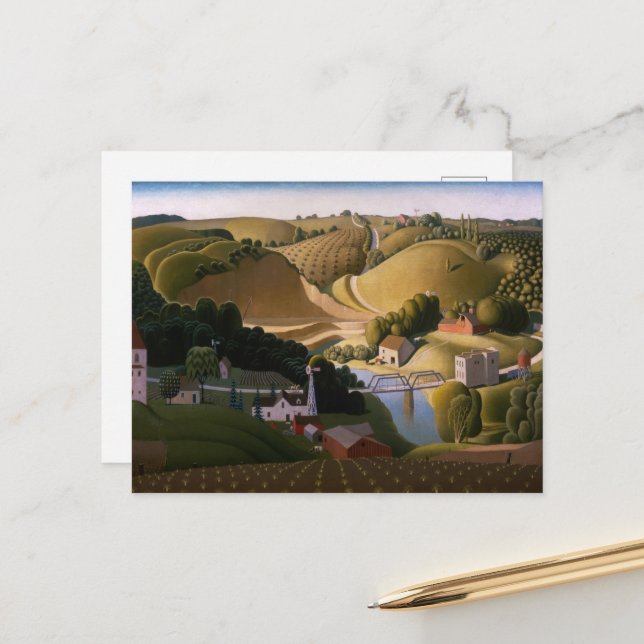 Stone City by Grant Wood Holiday Postcard (Front/Back In Situ)