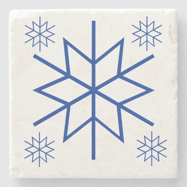 Stone Coaster - Blue Snowflakes (Front)