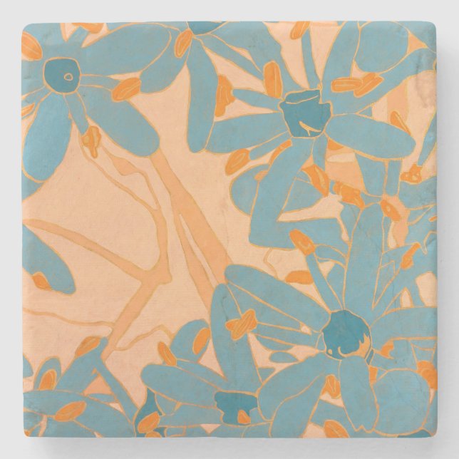 Stone Coaster Contemporary Leaf Design in Peach (Front)