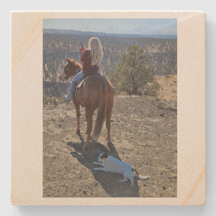Stone Coaster- girl on horse, dog in shadow Coaster