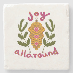 Stone Coaster Joy all around Christmas pine cone